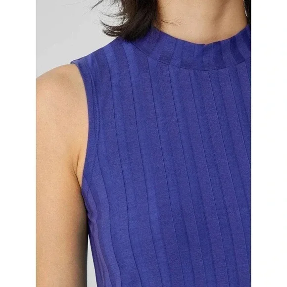 Eileen Fisher Size XXS Wide Rib Stretch Mock Neck Dress in IRIS blue Purple  NEW!